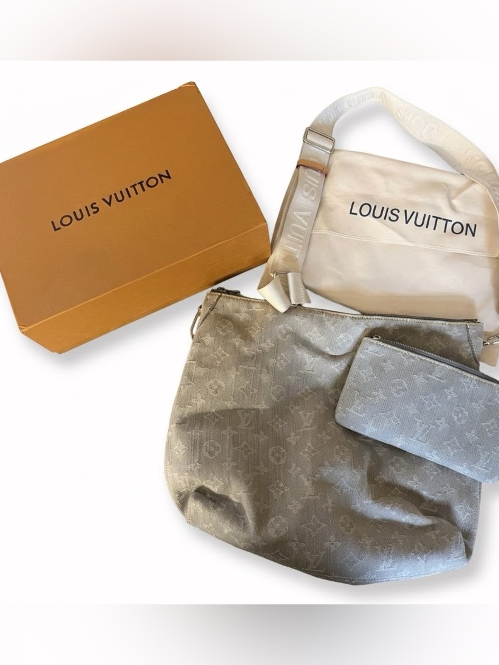 Fabric Monogram Crossbody Bag with Pouch